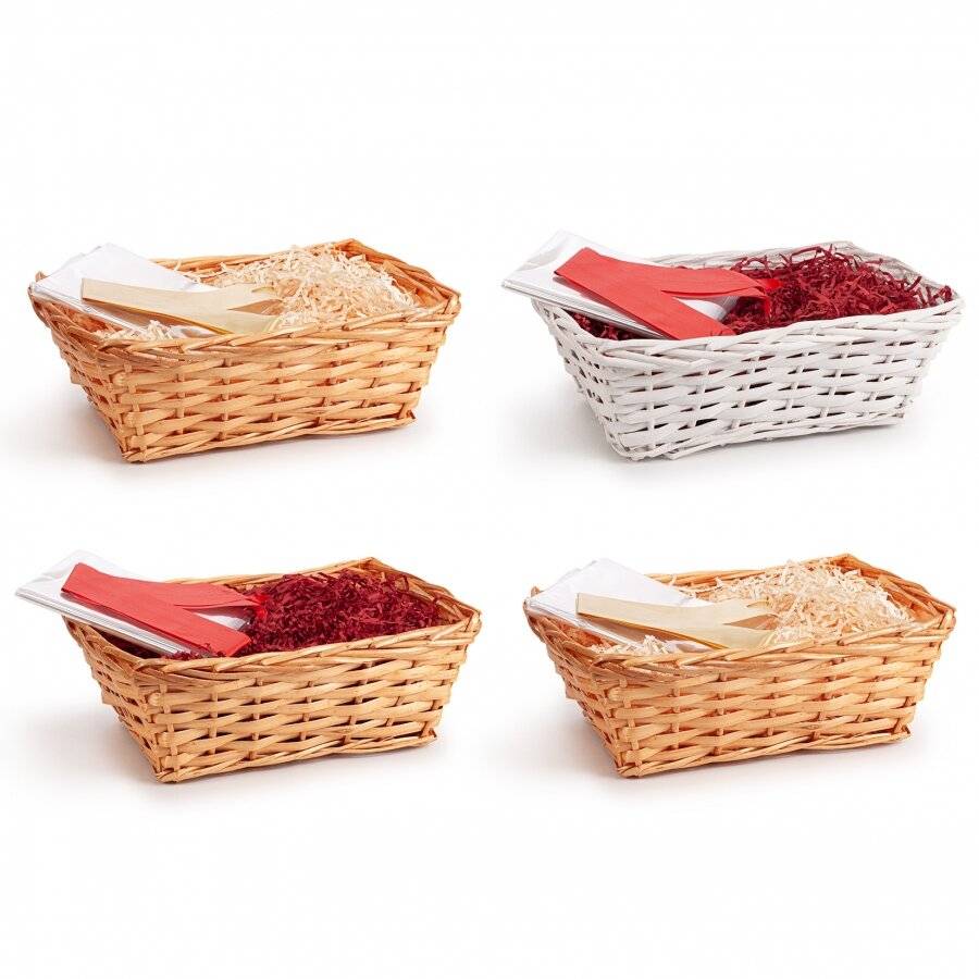Woodluv Complete DIY Set of 4 Wicker Gift Hamper Basket Kit - White