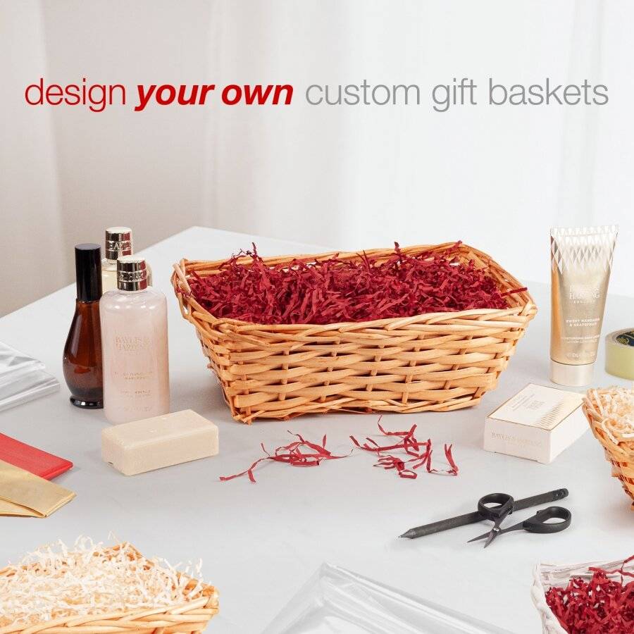 Woodluv Complete DIY Set of 4 Wicker Gift Hamper Basket Kit - White