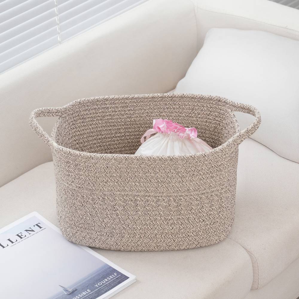 Woodluv Cotton rope Storage Collapsible Baskets, Beige