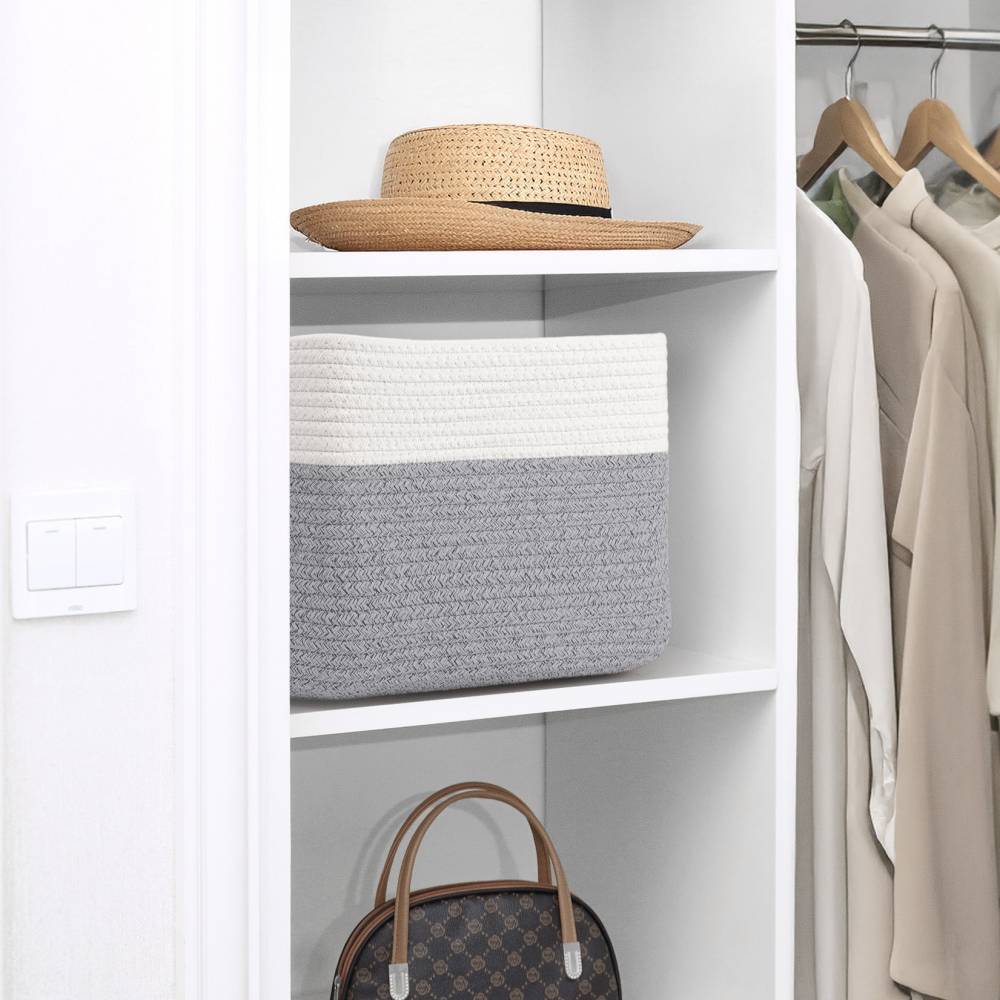 Woodluv Cotton rope Storage Collapsible Baskets, Grey