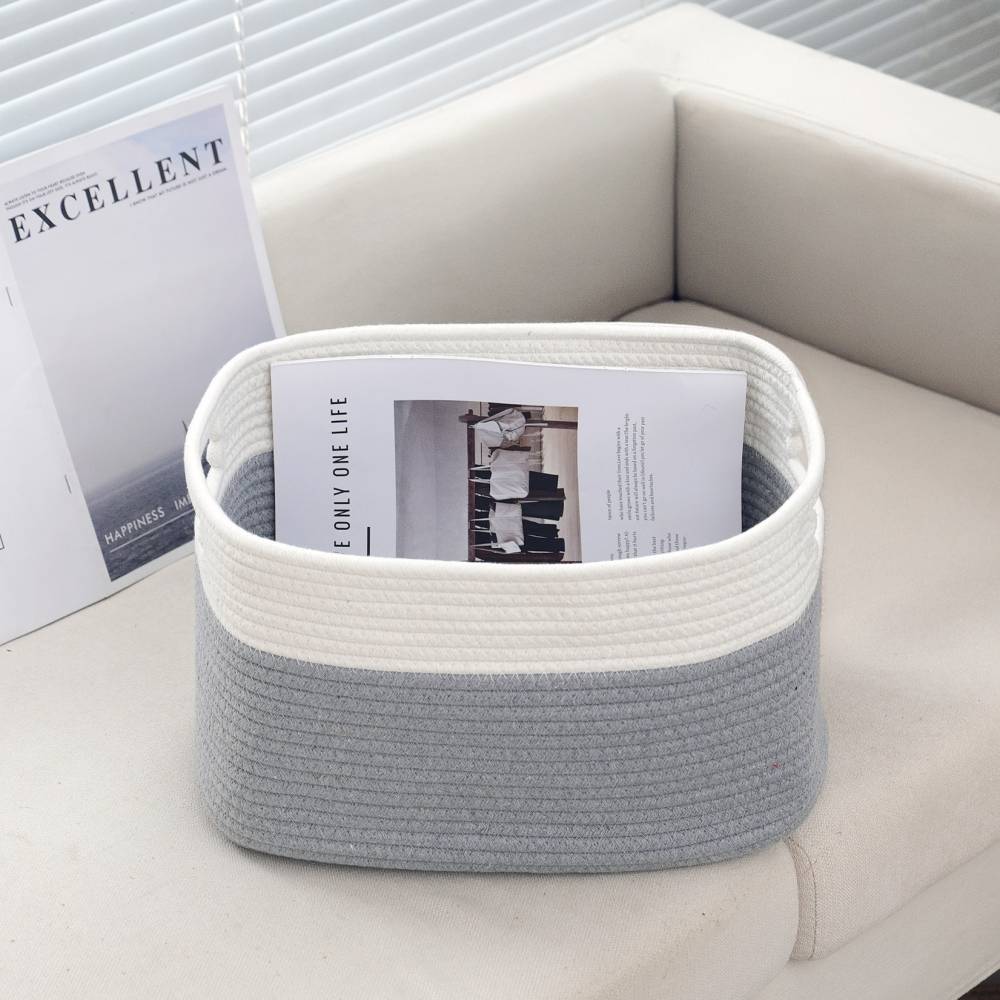 Woodluv Cotton rope Storage Collapsible Baskets, Grey