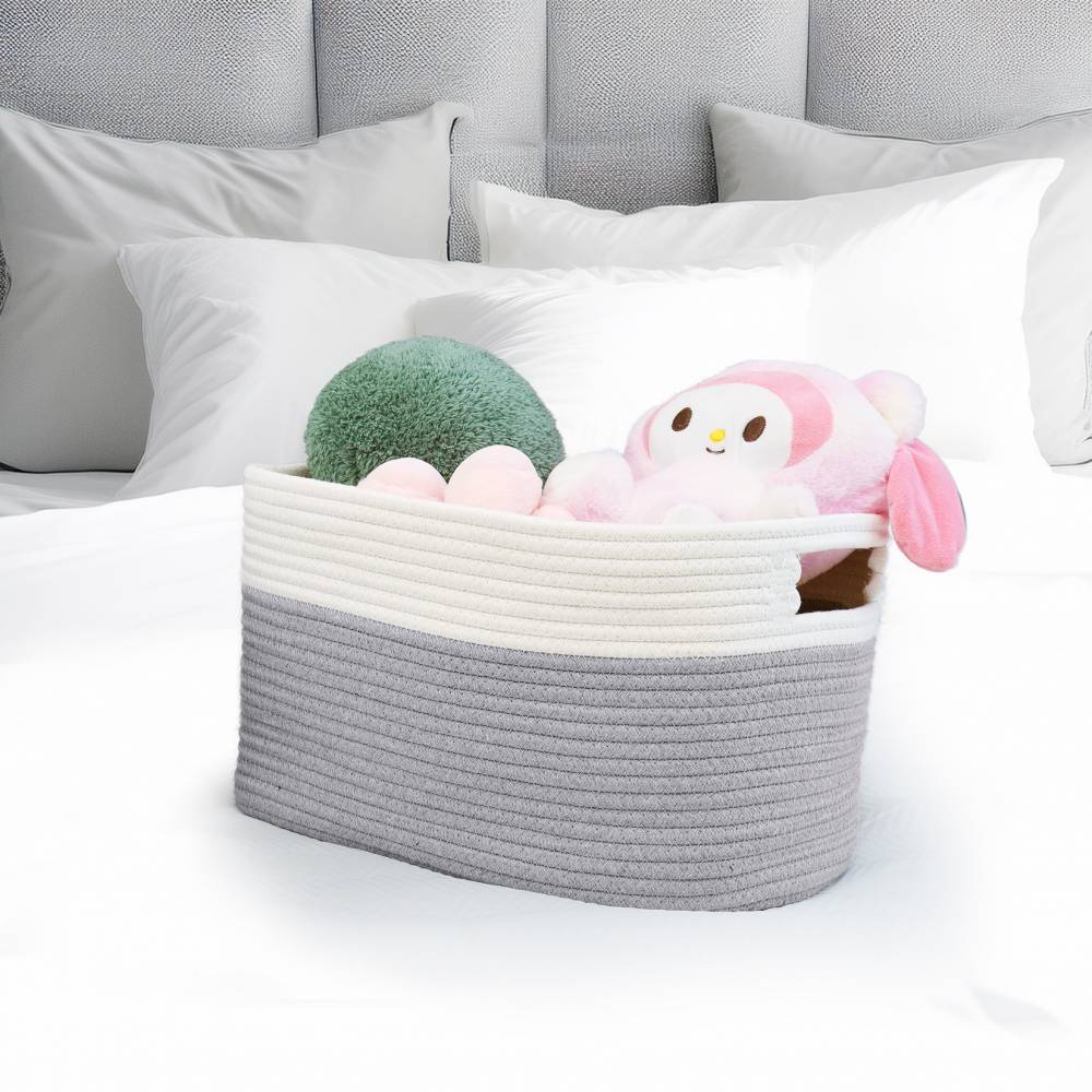 Woodluv Cotton rope Storage Collapsible Baskets, Grey