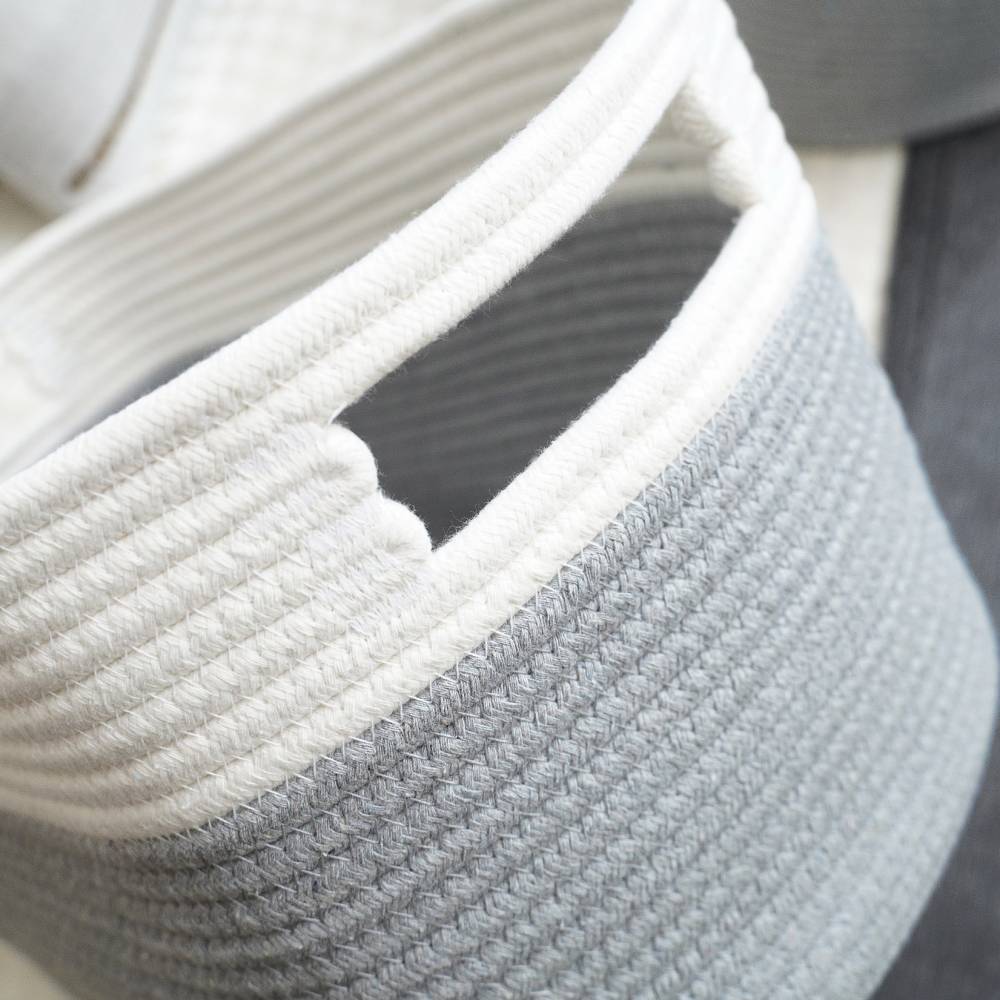 Woodluv Cotton rope Storage Collapsible Baskets, Grey