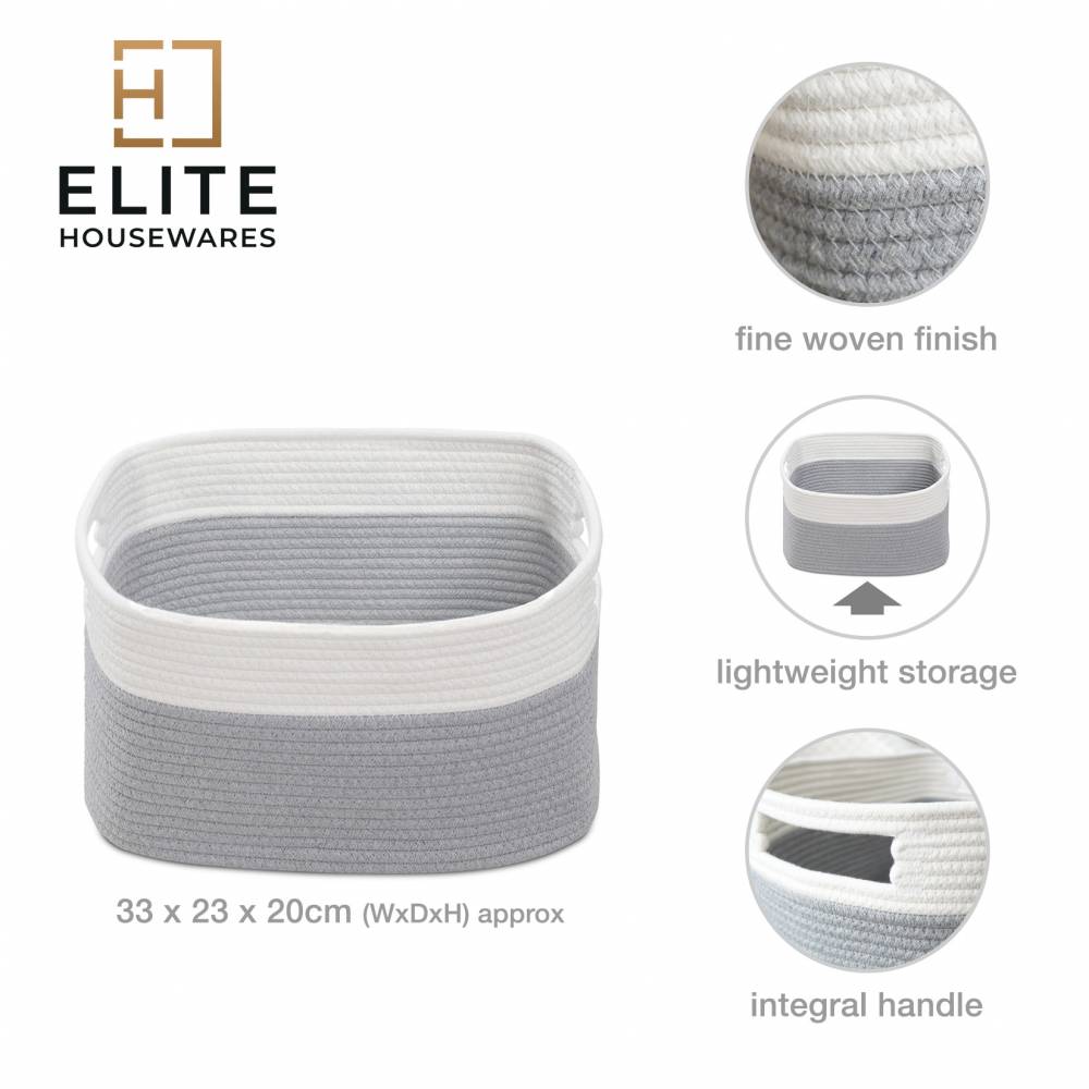 Woodluv Cotton rope Storage Collapsible Baskets, Grey