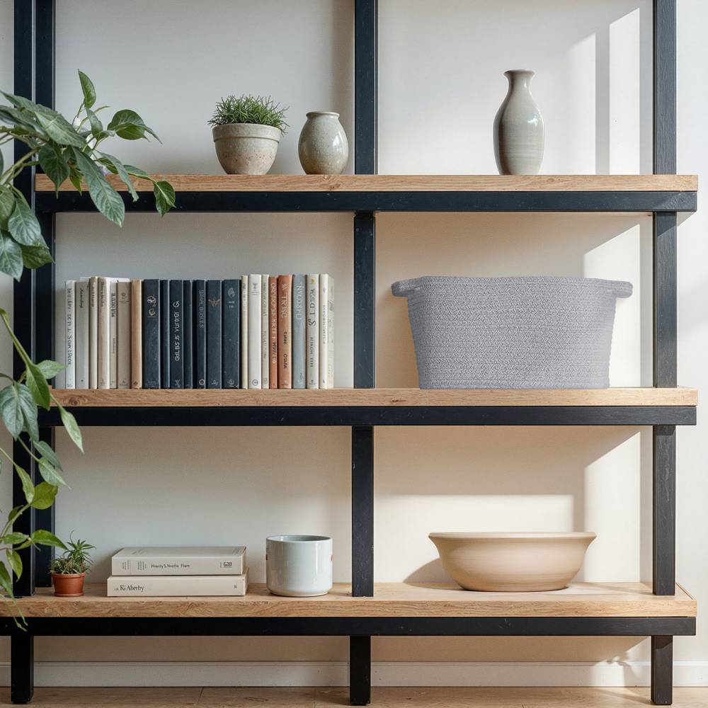 Woodluv Cotton rope Storage Collapsible Baskets, Grey