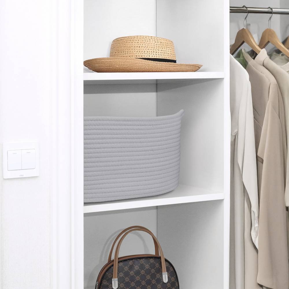 Woodluv Cotton rope Storage Collapsible Baskets, Grey