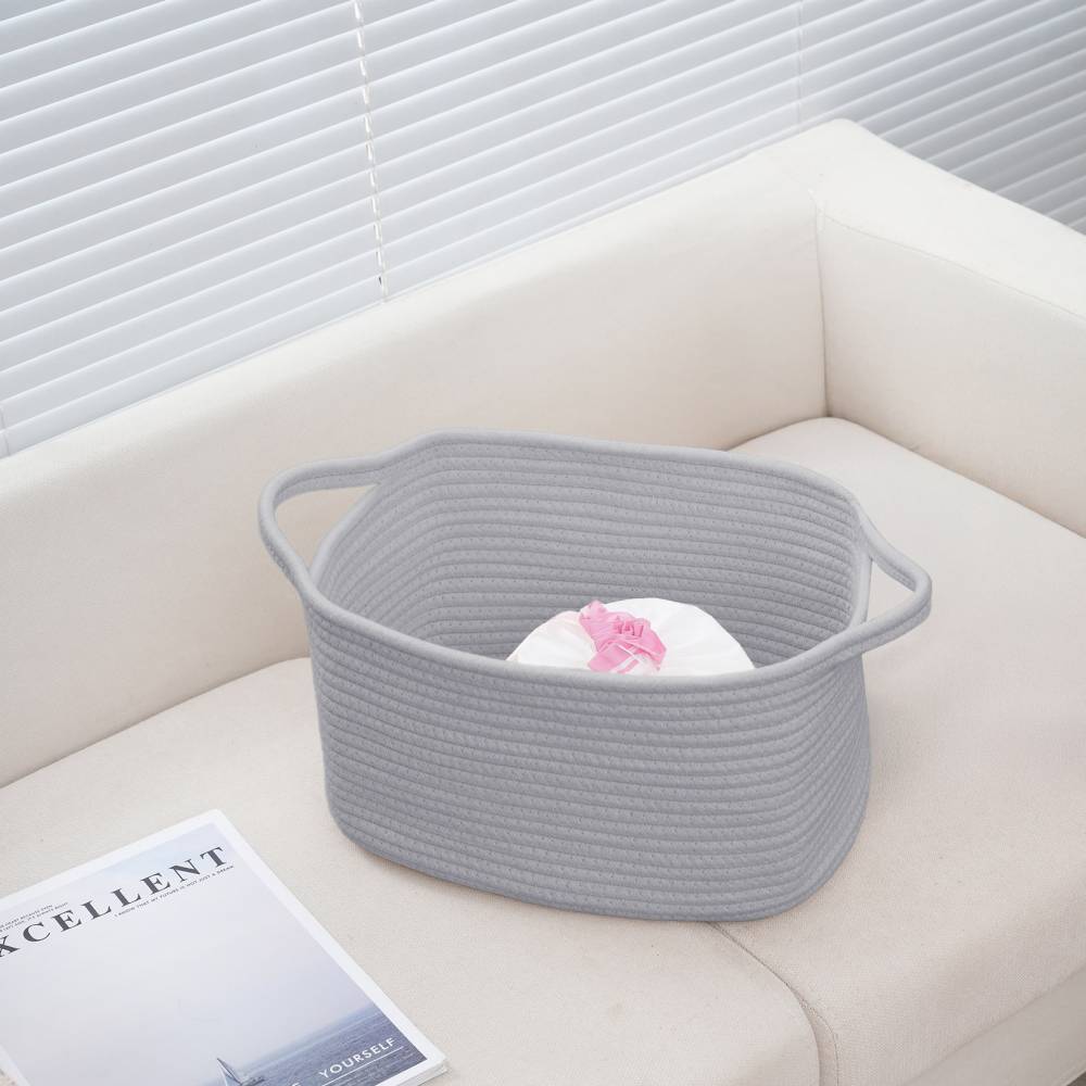 Woodluv Cotton rope Storage Collapsible Baskets, Grey