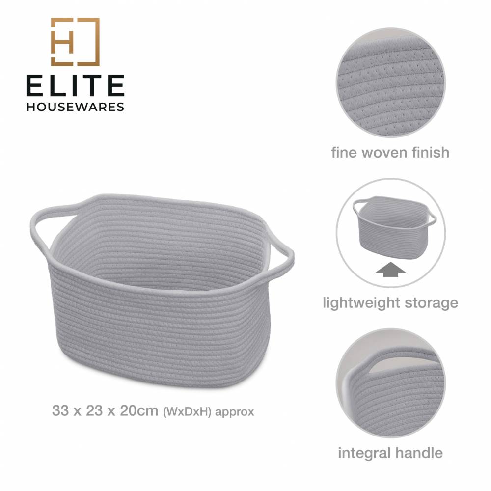 Woodluv Cotton rope Storage Collapsible Baskets, Grey