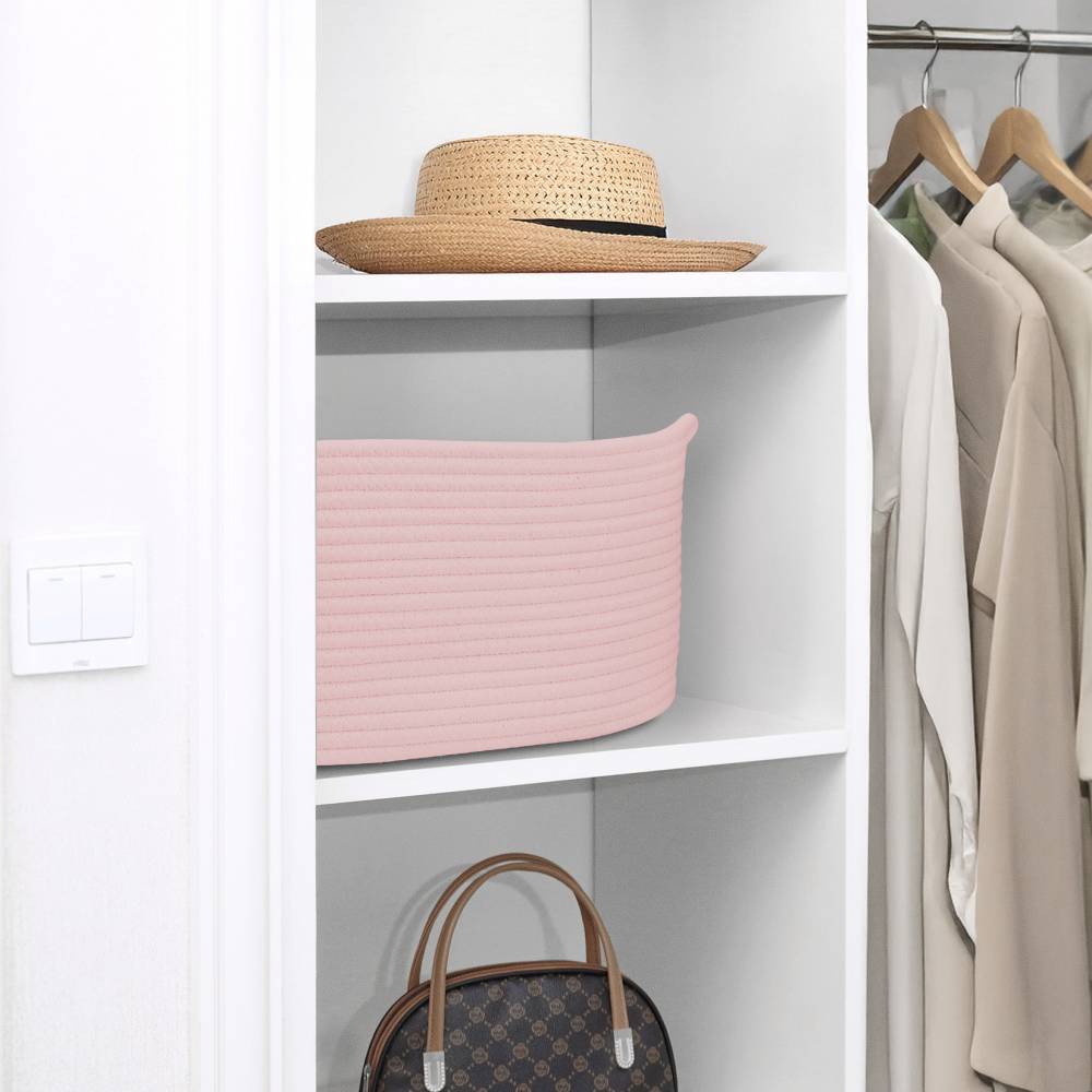 Woodluv Cotton rope Storage Collapsible Baskets, Pink