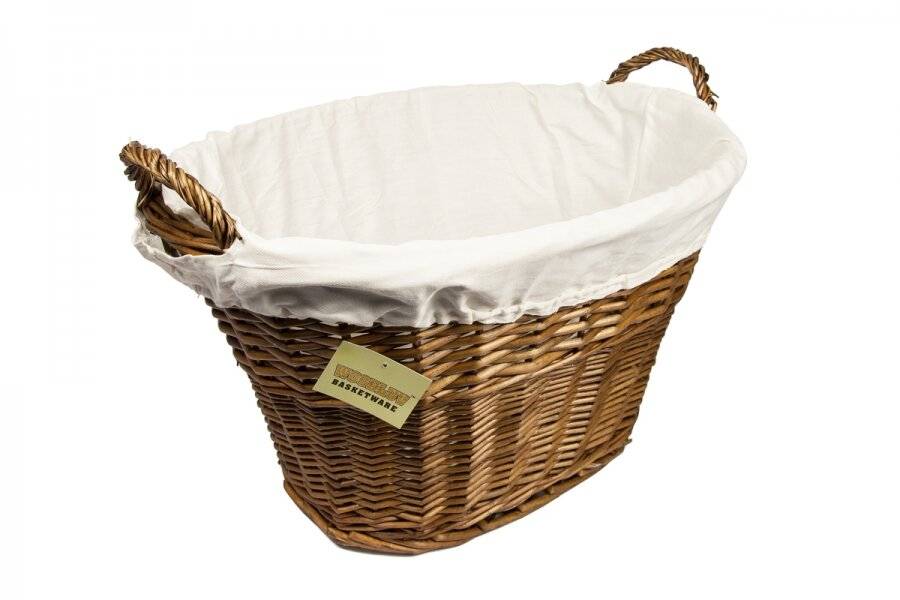 Woodluv Willow Oval Laundry Basket With Handle & Liner - Dark Brown