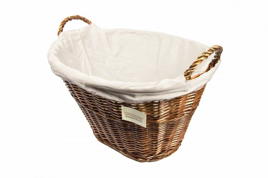 Woodluv Willow Oval Laundry Basket With Handle & Liner - Dark Brown