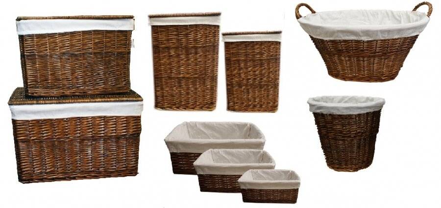 Woodluv Willow Oval Laundry Basket With Handle & Liner - Dark Brown