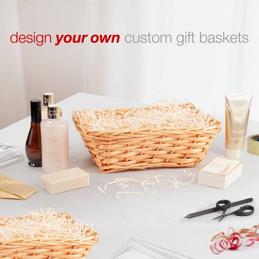 Woodluv DIY Set of 2 Wicker Gift Hamper Basket Kit - Honey/Gold Ribbon