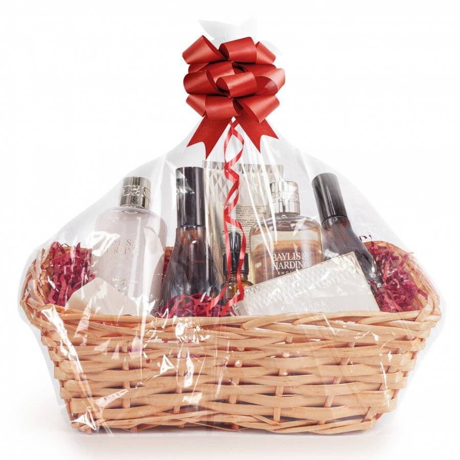Woodluv DIY Set of 2 Wicker Gift Hamper Basket Kit - Honey/Red Ribbon
