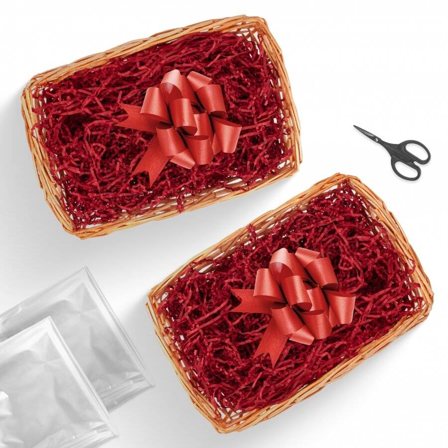 Woodluv DIY Set of 2 Wicker Gift Hamper Basket Kit - Honey/Red Ribbon