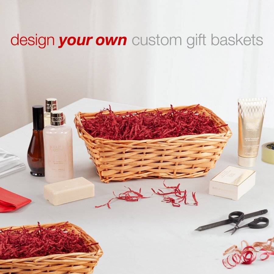 Woodluv DIY Set of 2 Wicker Gift Hamper Basket Kit - Honey/Red Ribbon
