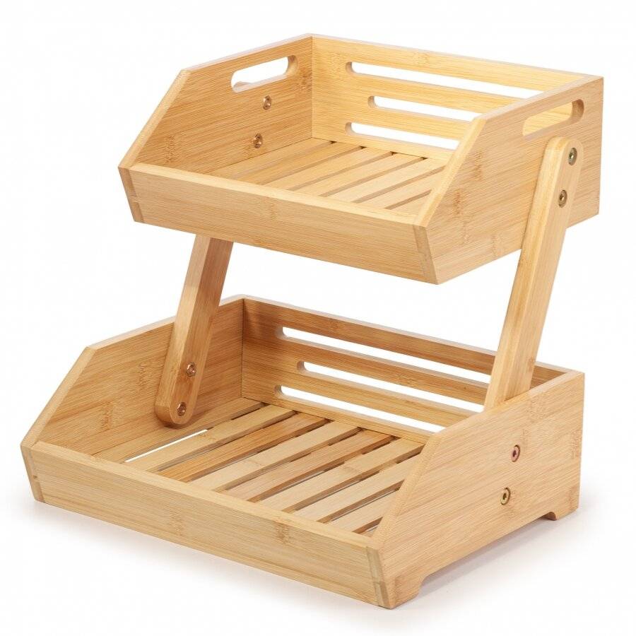 Woodluv Double Basket Storage Display Rack For Kitchen & Bathroom