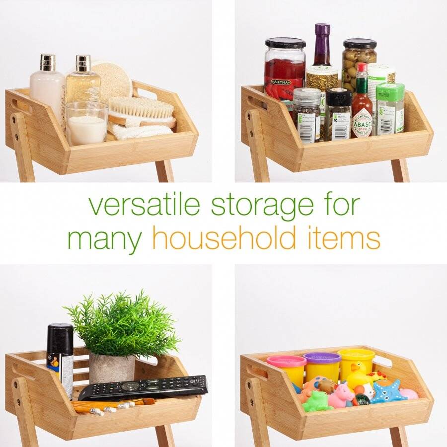 Woodluv Double Basket Storage Display Rack For Kitchen & Bathroom