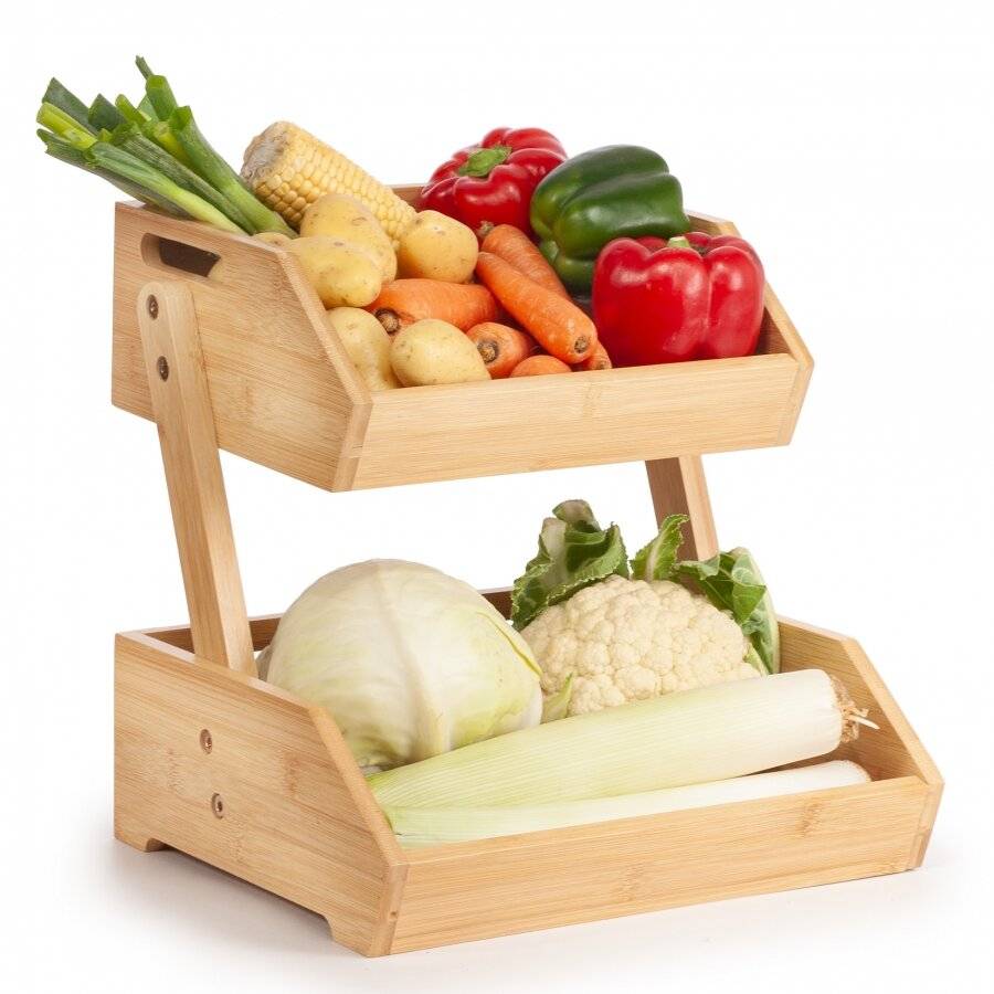 Woodluv Double Basket Storage Display Rack For Kitchen & Bathroom