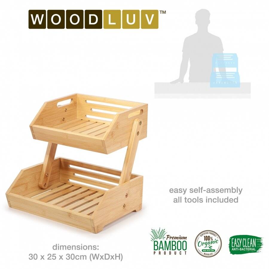 Woodluv Double Basket Storage Display Rack For Kitchen & Bathroom