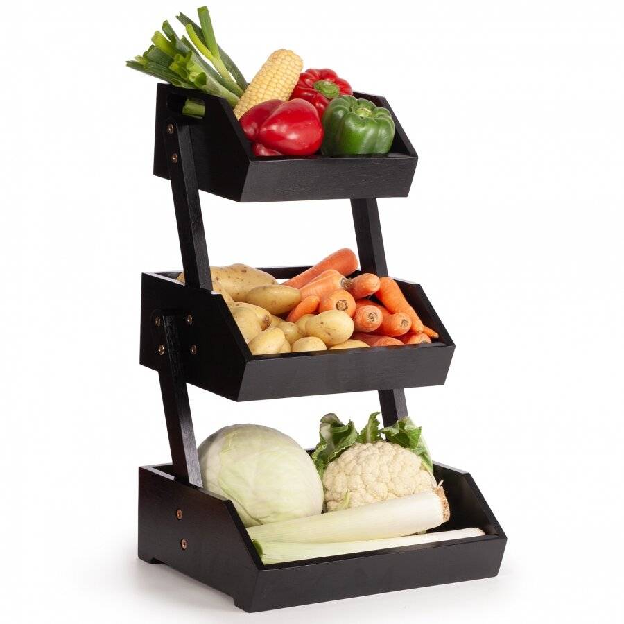 Woodluv Double Basket Storage Display Rack For Kitchen & Home, Black
