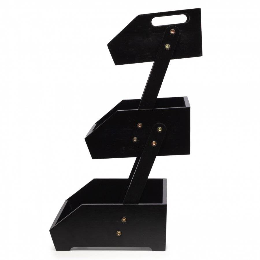 Woodluv Double Basket Storage Display Rack For Kitchen & Home, Black
