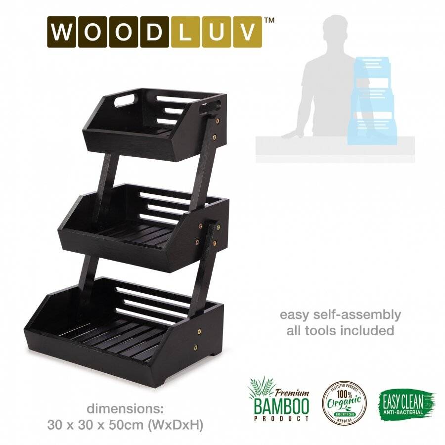 Woodluv Double Basket Storage Display Rack For Kitchen & Home, Black