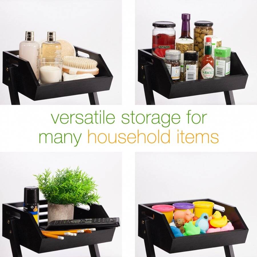 Woodluv Double Basket Storage Display Rack For Kitchen & Home, Black
