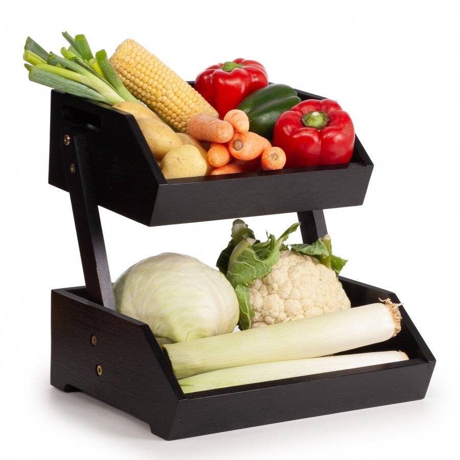 Woodluv Double Basket Storage Display Rack For Kitchen & Home, Black