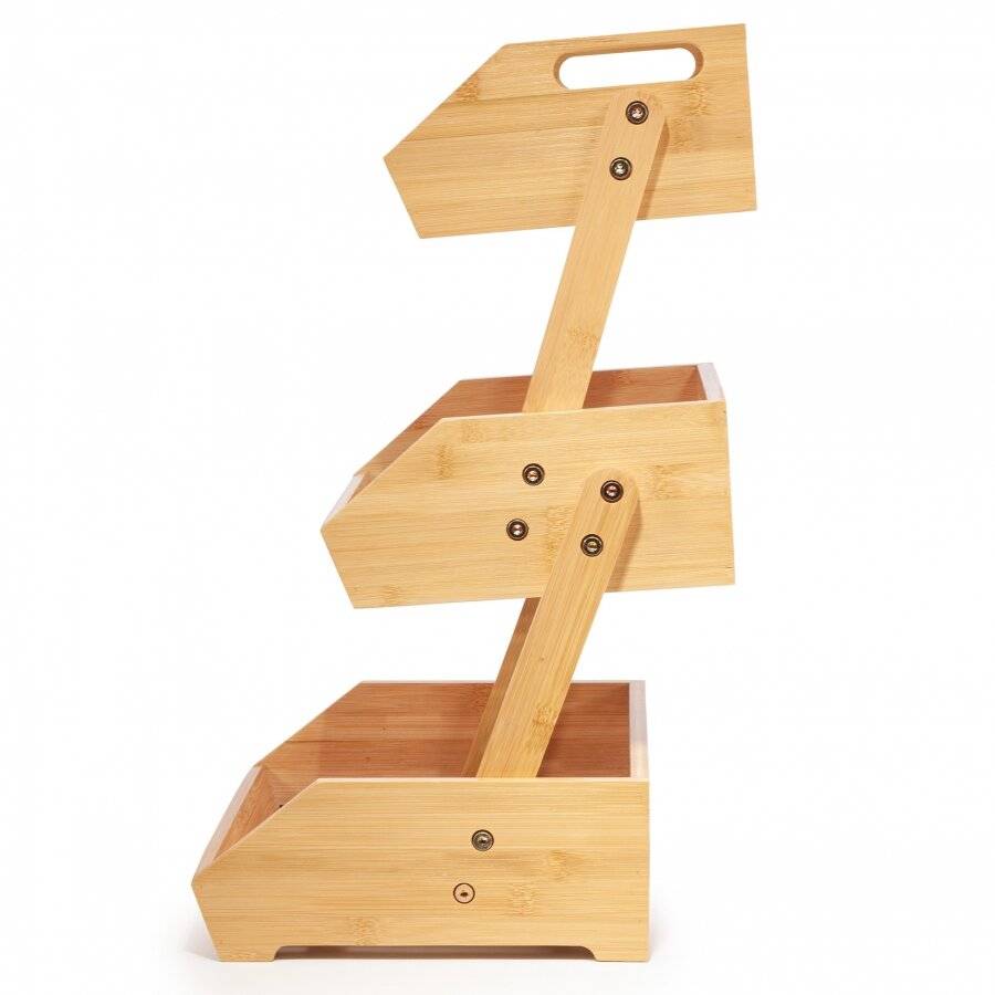 Woodluv Double Basket Storage Display Rack For Kitchen & Home, Natural