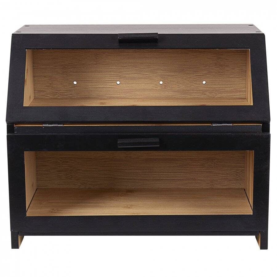 Woodluv Double Decker Multi-Purpose Bamboo Bread Bin with Lid, Black