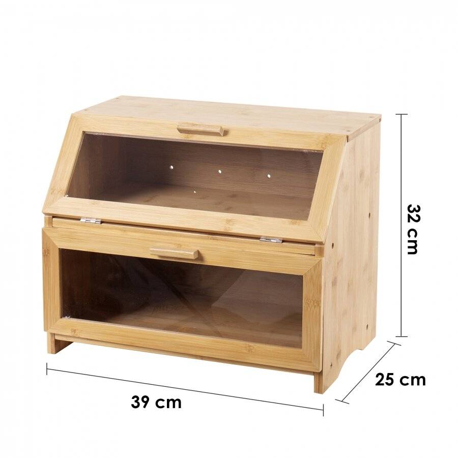 Woodluv Double Decker Multi-Purpose Bamboo Bread Bin with Lid, Natural