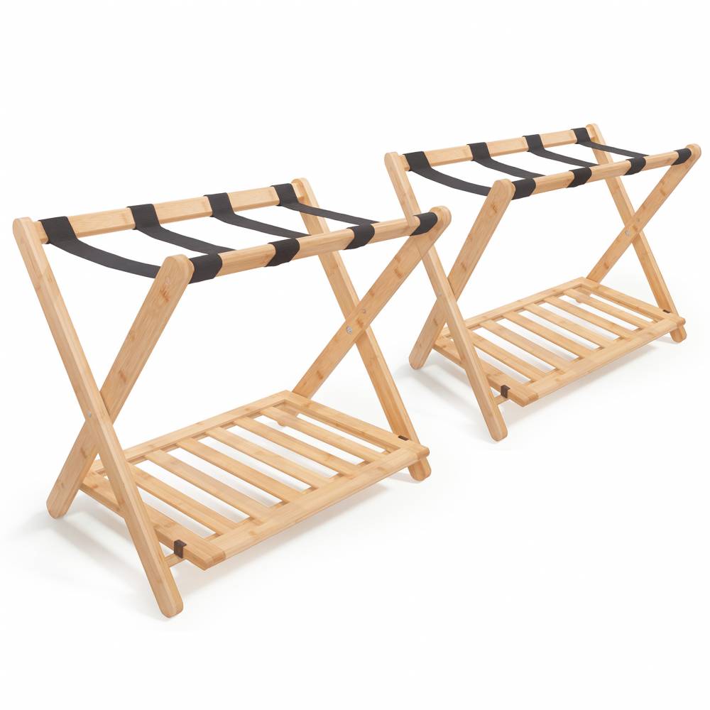 Woodluv Durable Bamboo Wood  Folding Luggage Rack/Suitcase Stand