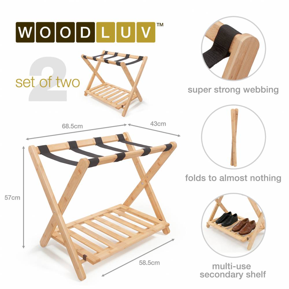 Woodluv Durable Bamboo Wood  Folding Luggage Rack/Suitcase Stand