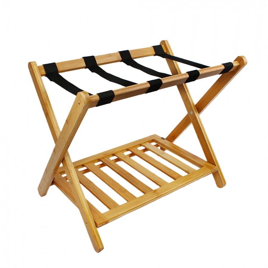 Woodluv Durable Bamboo Wood  Folding Luggage Rack/Suitcase Stand