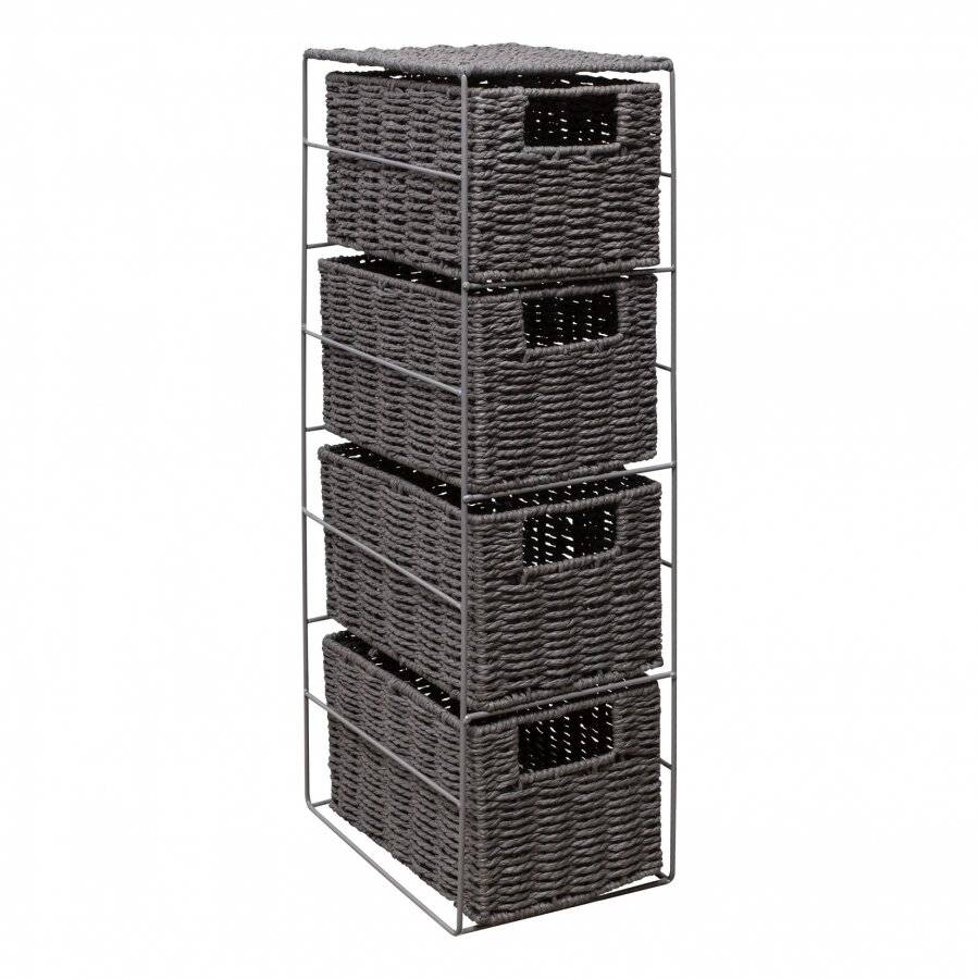 Woodluv Eco Friendly 4 Drawer Paper Rope Storage Unit, Grey