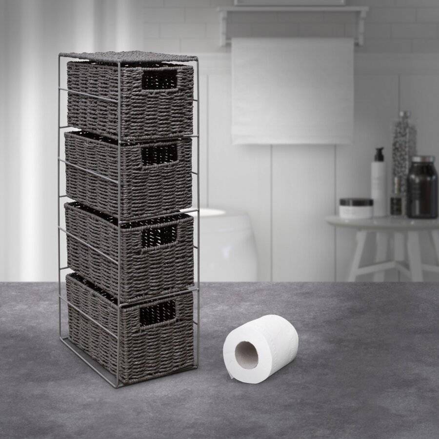 Woodluv Eco Friendly 4 Drawer Paper Rope Storage Unit, Grey