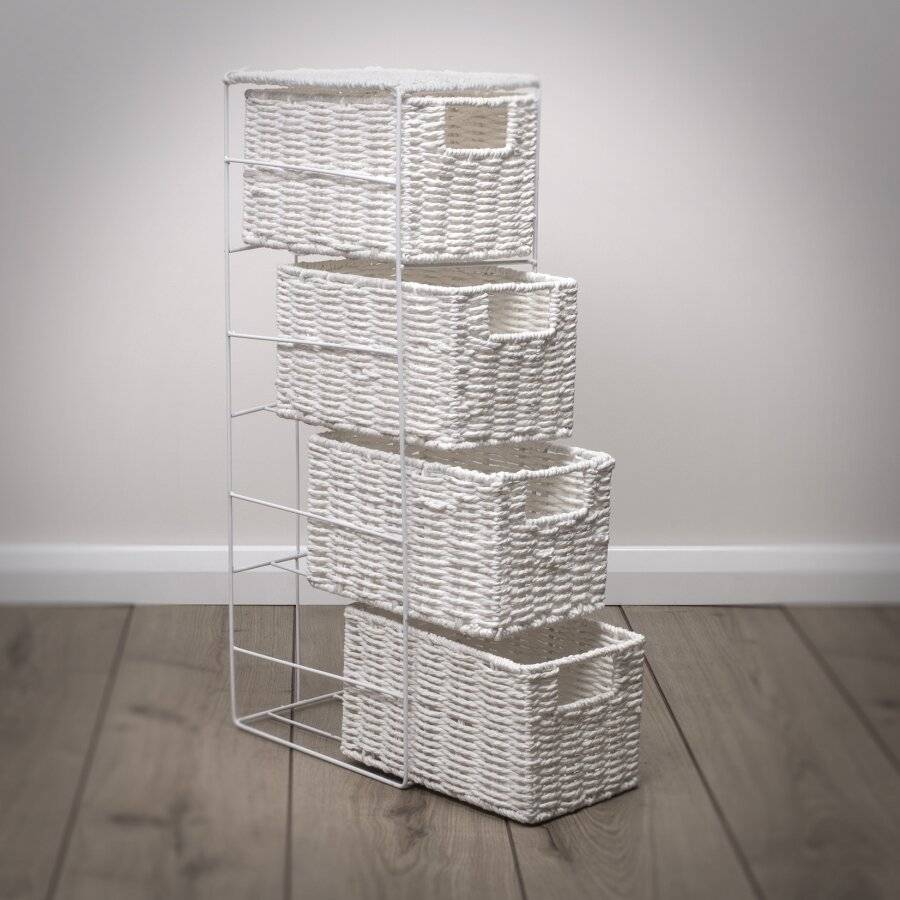 Woodluv Eco Friendly 4 Drawer Paper Rope Storage Unit, White