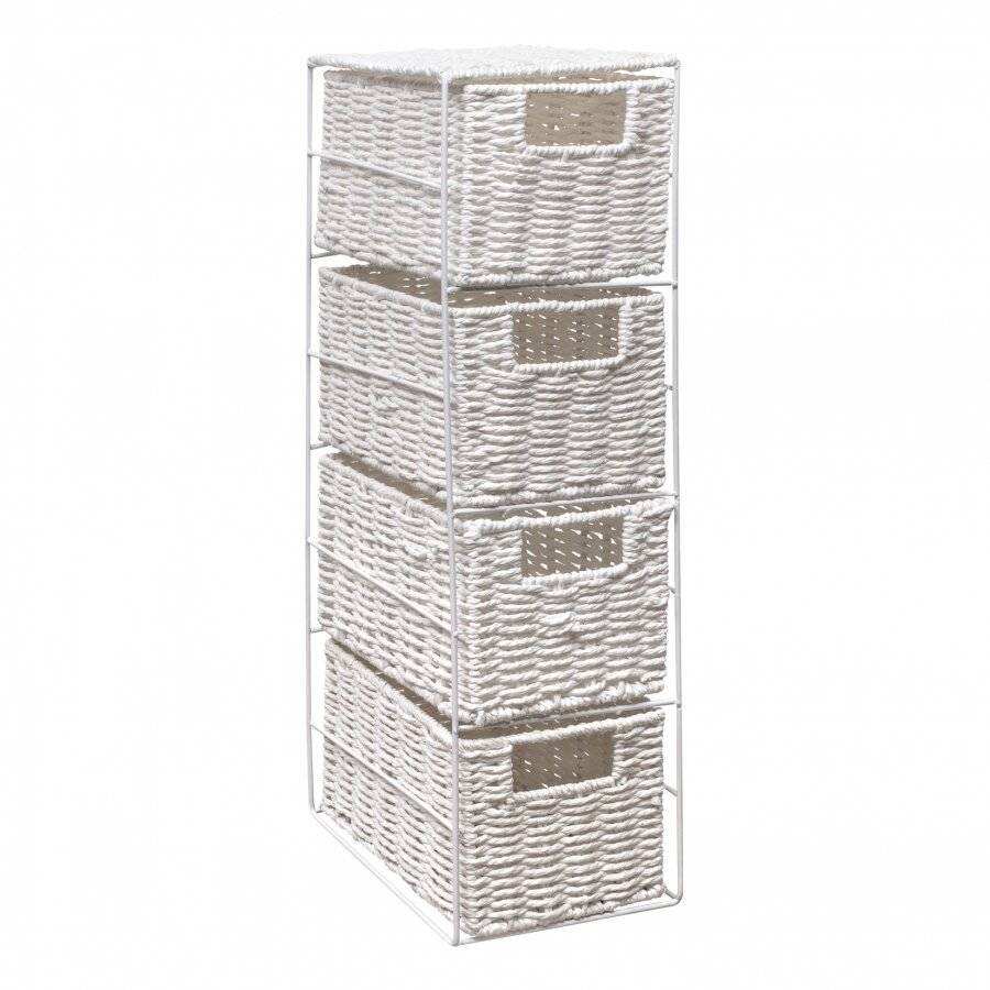 Woodluv Eco Friendly 4 Drawer Paper Rope Storage Unit, White