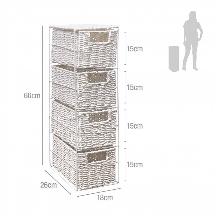 Woodluv Eco Friendly 4 Drawer Paper Rope Storage Unit, White