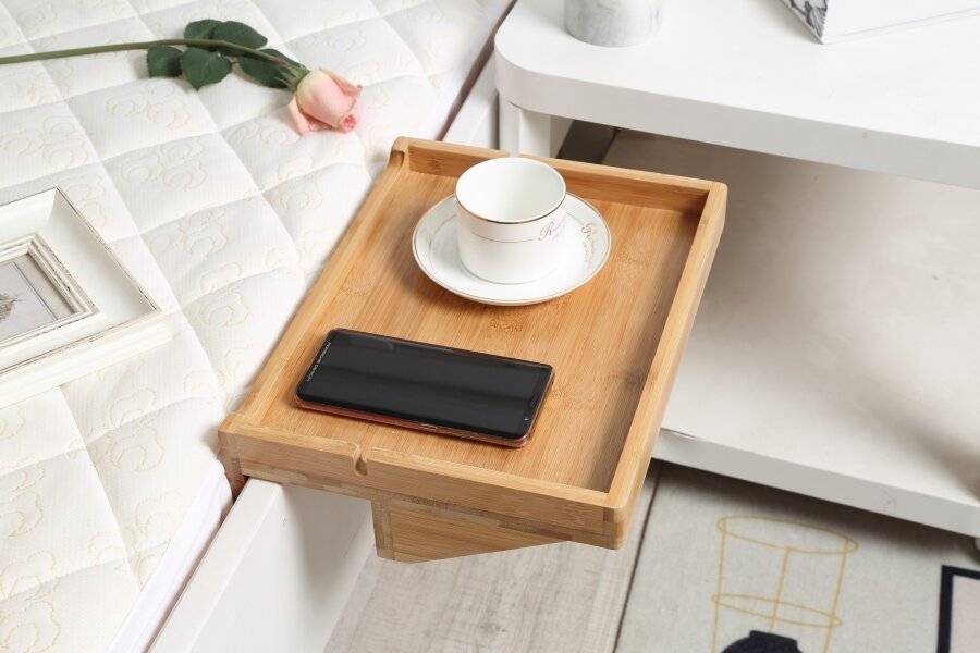 Woodluv Eco Friendly  Bamboo Clip-on Bed Side Tray - Natural