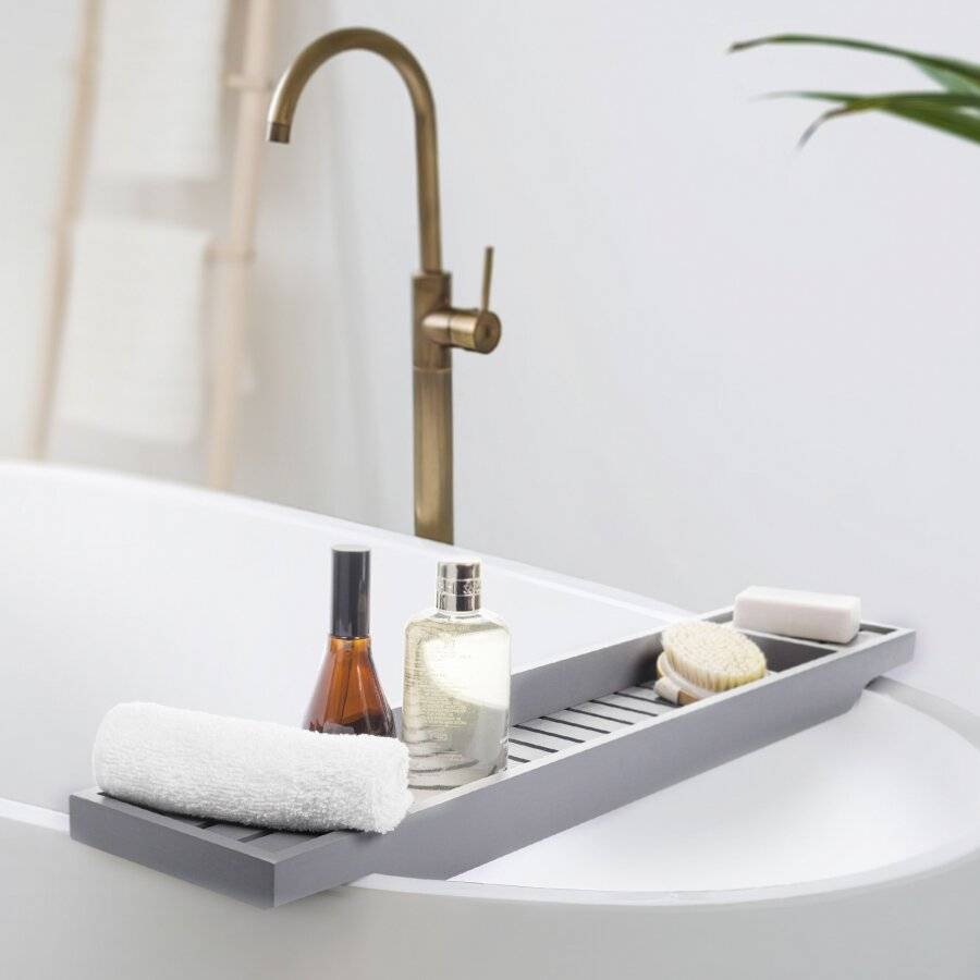 Woodluv Eco-Friendly Slimline Bamboo Bath Tray - Grey