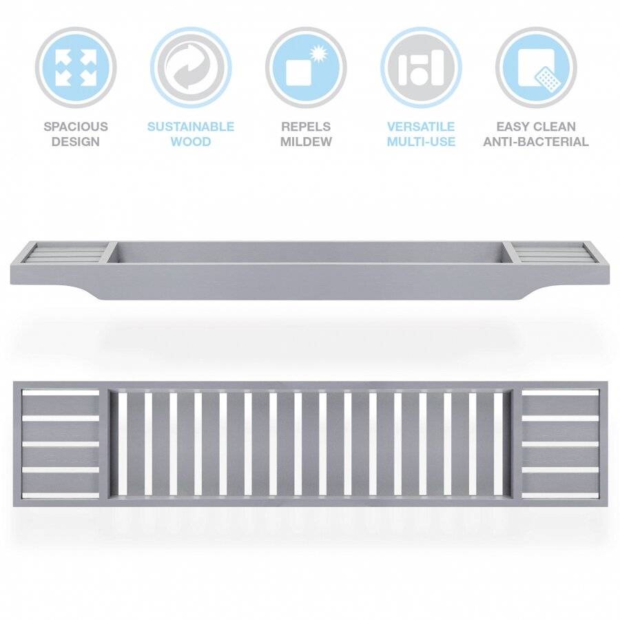 Woodluv Eco-Friendly Slimline Bamboo Bath Tray - Grey