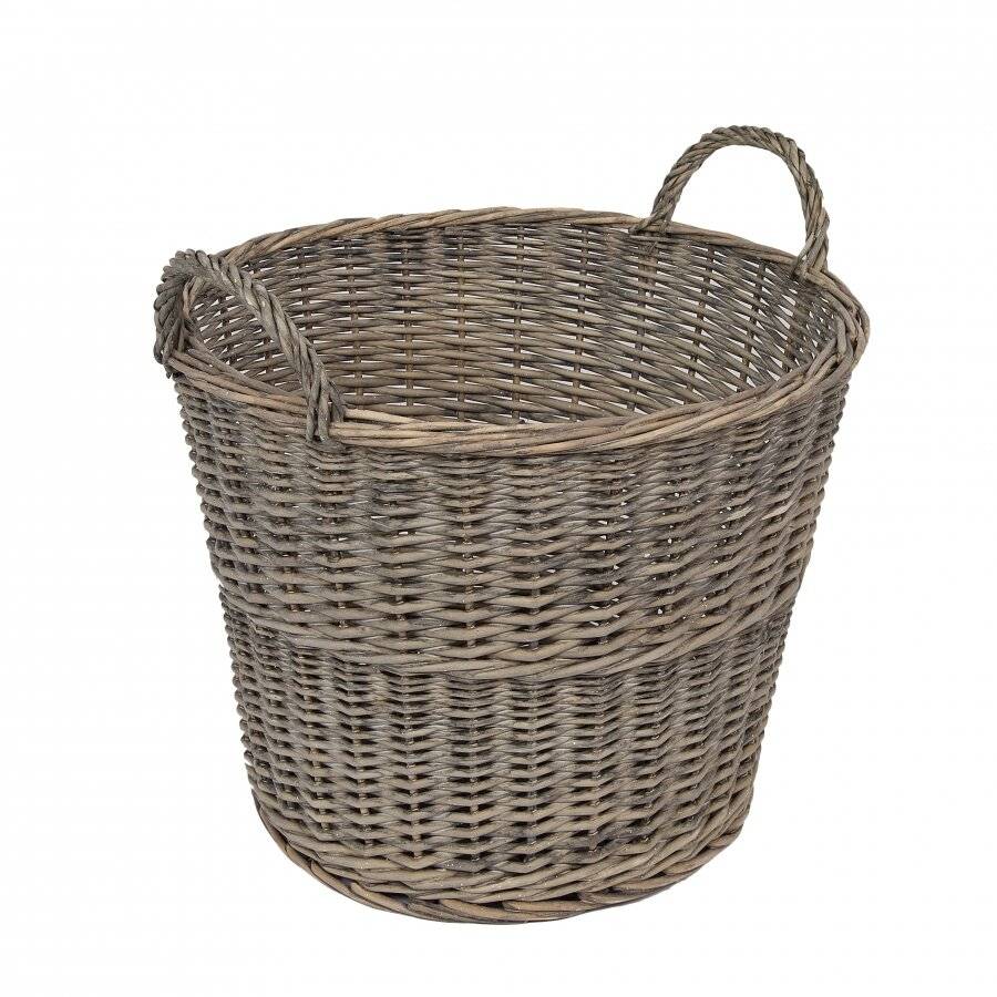 Woodluv Antique Finished, Handmade Round Willow Log Basket - Smoke