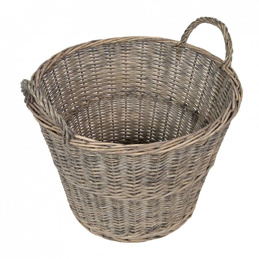 Woodluv Antique Finished, Handmade Round Willow Log Basket - Smoke