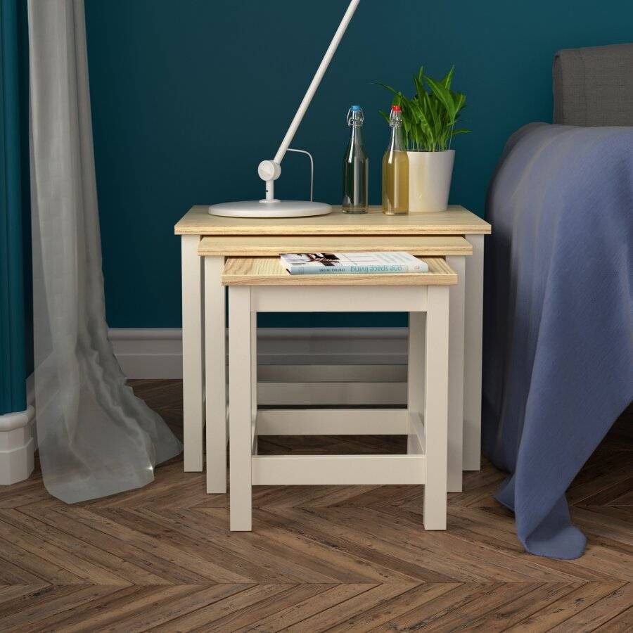 Woodluv Elegant Nest of 3 MDF Tables Bedside - Buttermilk