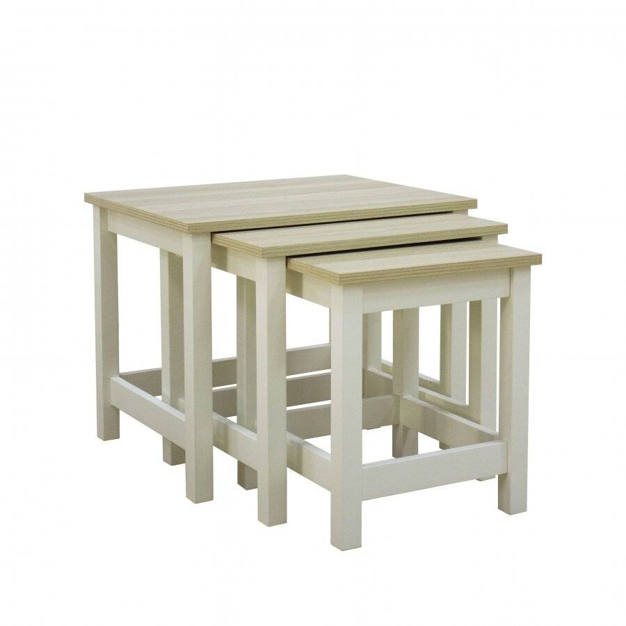 Woodluv Elegant Nest of 3 MDF Tables Bedside - Buttermilk