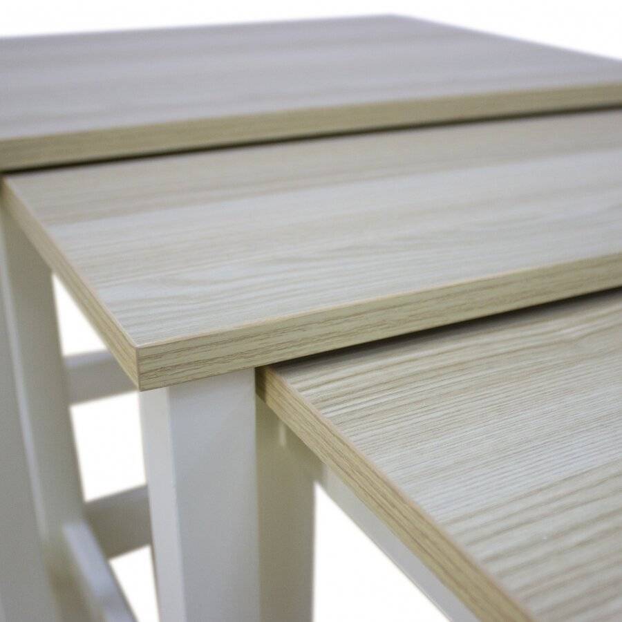 Woodluv Elegant Nest of 3 MDF Tables Bedside - Buttermilk