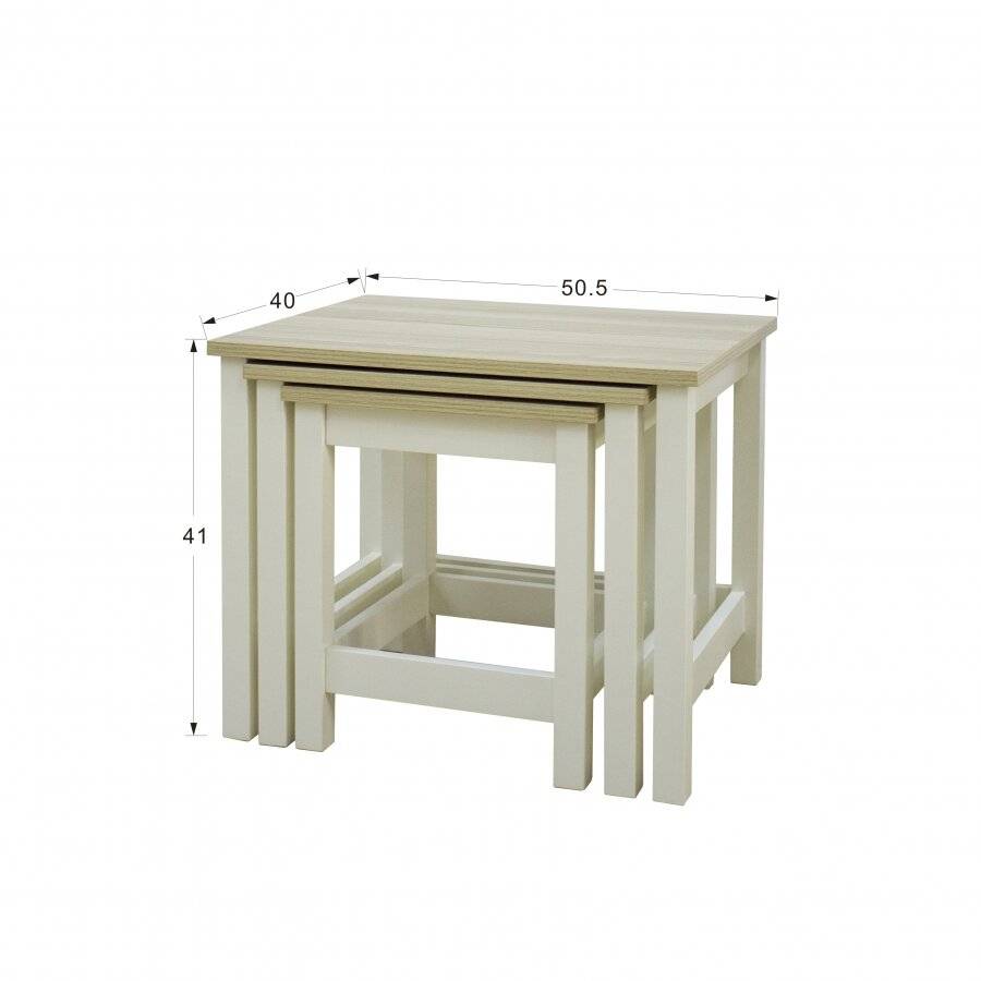 Woodluv Elegant Nest of 3 MDF Tables Bedside - Buttermilk