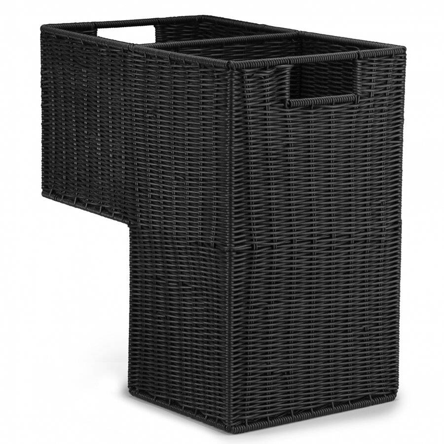 Woodluv Large Stair/Step Basket Organiser With Inset Handle, Black